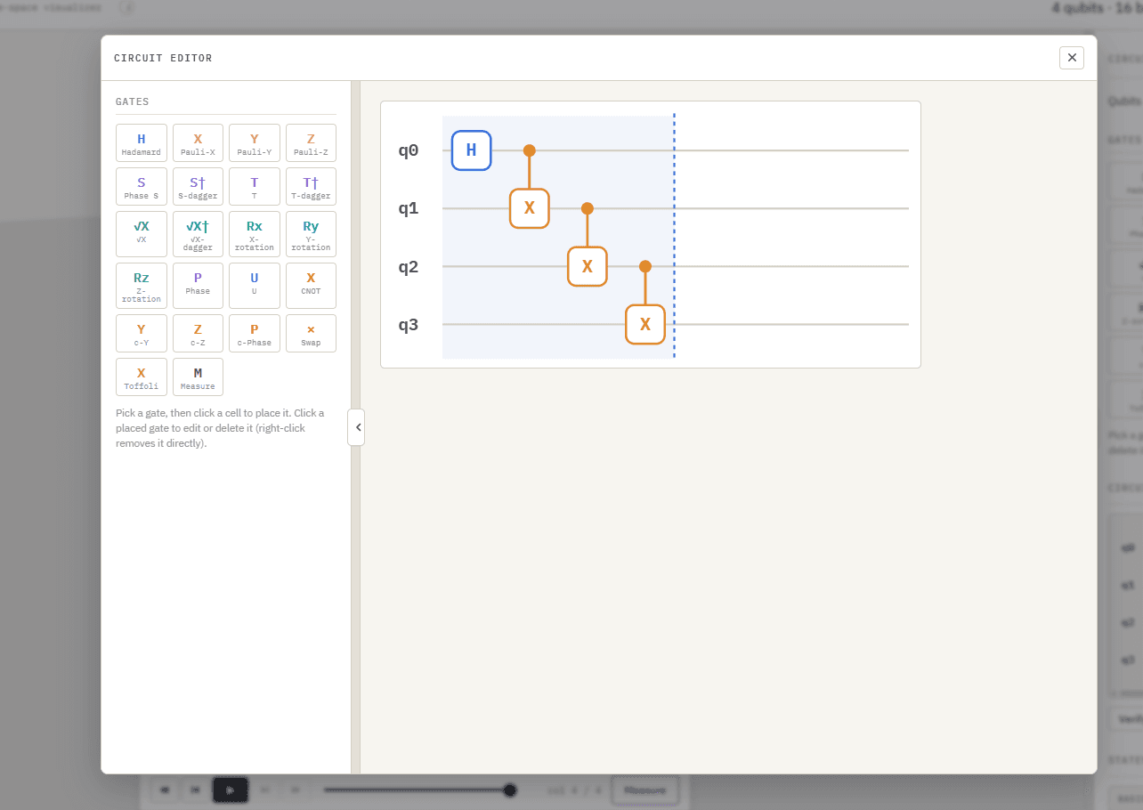 The circuit builder and gate palette